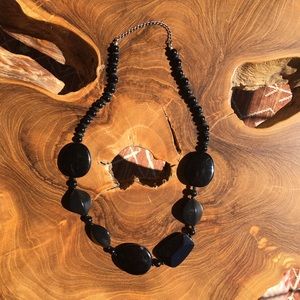 Chunky Black pebble beaded necklace, bold and flashy